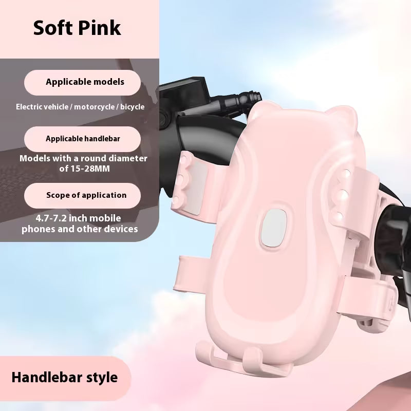 Cute Pink Cat-Themed Bicycle Phone Holder — Motorcycle & Bicycle Handlebar Mount, Anti-Shake 360° Rotatable Navigation Bracket, Universal Scooter Stand