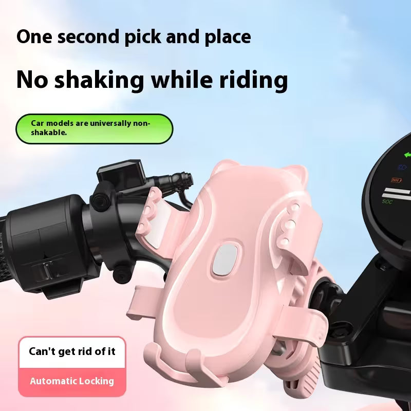 Cute Pink Cat-Themed Bicycle Phone Holder — Motorcycle & Bicycle Handlebar Mount, Anti-Shake 360° Rotatable Navigation Bracket, Universal Scooter Stand