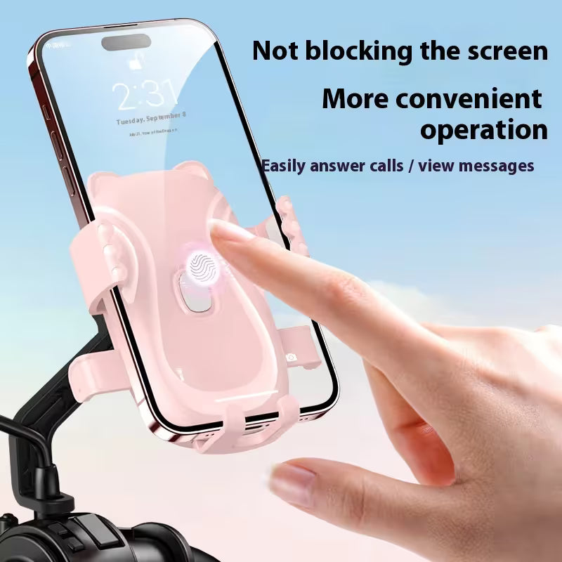 Cute Yellow Cat-Themed Bicycle Phone Holder — Motorcycle & Bicycle Handlebar Mount, Anti-Shake 360° Rotatable Navigation Bracket, Universal Scooter Stand