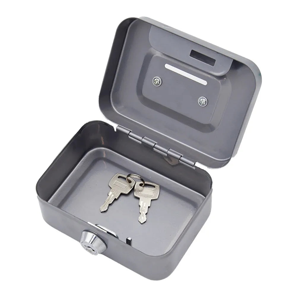 Black Lockable Metal Cash Box with Coin Slot Portable Money Storage Box Small Savings Bank Key Lock Cash Holder Organiser for Coins Notes Home Office Use 115x85x58mm