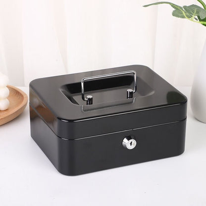 Black Handheld Cash Box Lockable Money Storage Box with Removable Cash Tray Portable Metal Money Safe with Keys 200x160x90mm