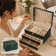 Dark Green Large Lockable Jewellery Box with 3 Drawers PU Leather Jewellery Organiser Case for Rings Earrings Necklaces Watches and Bracelets