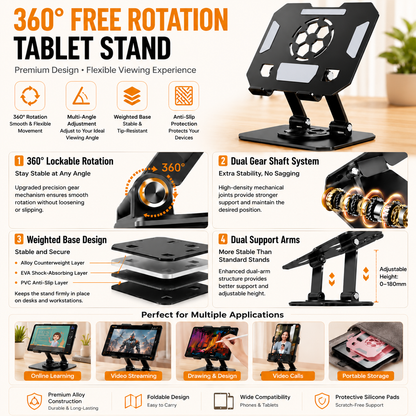 Pink 360 Degree Rotating Tablet and Phone Stand Adjustable Desktop Holder Foldable Aluminium Alloy Device Stand for Video Calls Streaming Study and Office Us