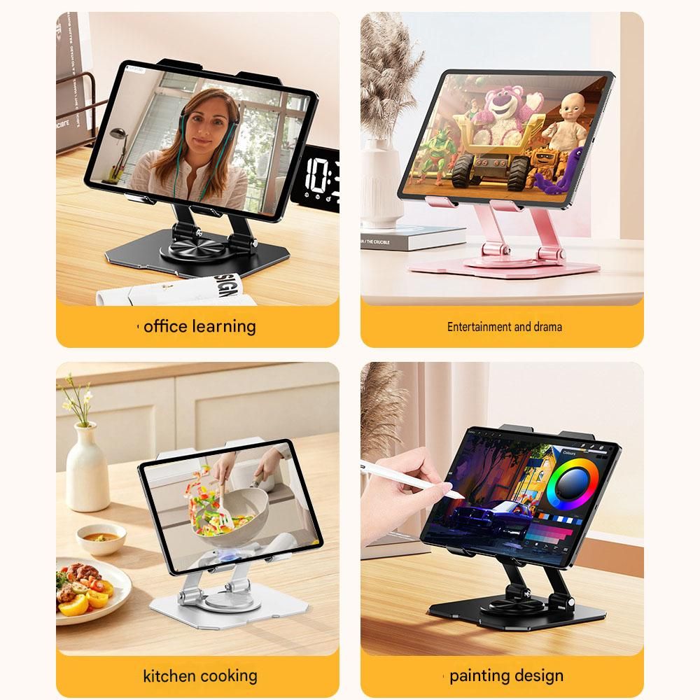 Pink 360 Degree Rotating Tablet and Phone Stand Adjustable Desktop Holder Foldable Aluminium Alloy Device Stand for Video Calls Streaming Study and Office Us