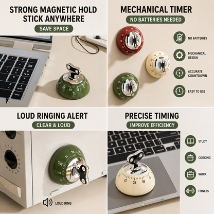 Green 60-Minute Magnetic Mechanical Kitchen Timer Countdown Clock for Cooking, Study, Productivity and Time Management