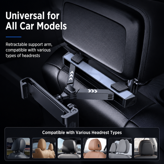 360° Rotating Car Back Seat Tablet & Phone Holder – Adjustable Headrest Mount for 4.7–12.9 Inch Devices, Universal Car Rear Entertainment Stand