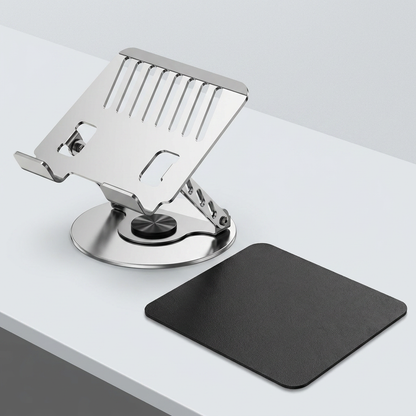 Adjustable aluminum alloy laptop stand (20*20CM), with mouse pad (21*25cm), adjustable height and angle, space-saving, heat dissipation support, suitable for office, home, study and work environments