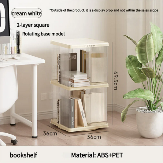 Rotating Storage Bookshelf Square 2 layers- Cream White Multi-Layer Storage Rack, 36x36x69.5cm (ABS+PET) - Mekamart Australia