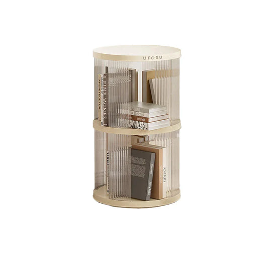 Rotating circular bookshelf 2 layers- Cream White Multi-Layer Storage Rack, 40.5x40.5x69.5cm (ABS+PET) - Mekamart Australia