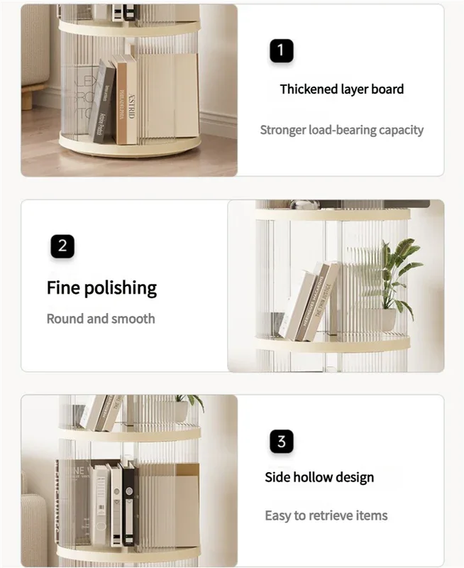 Rotating circular bookshelf 2 layers- Cream White Multi-Layer Storage Rack, 40.5x40.5x69.5cm (ABS+PET) - Mekamart Australia