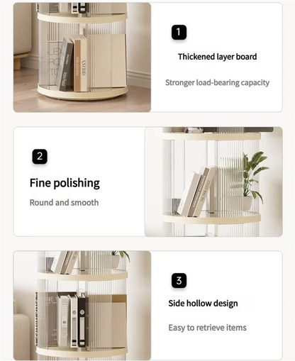 Rotating circular bookshelf 2 layers- Cream White Multi-Layer Storage Rack, 40.5x40.5x69.5cm (ABS+PET) - Mekamart Australia