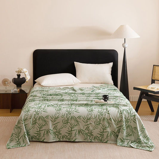 Bamboo Fibre Cooling Blanket Green Bamboo Pattern 150x200cm for Summer Bed and Air Conditioned Rooms