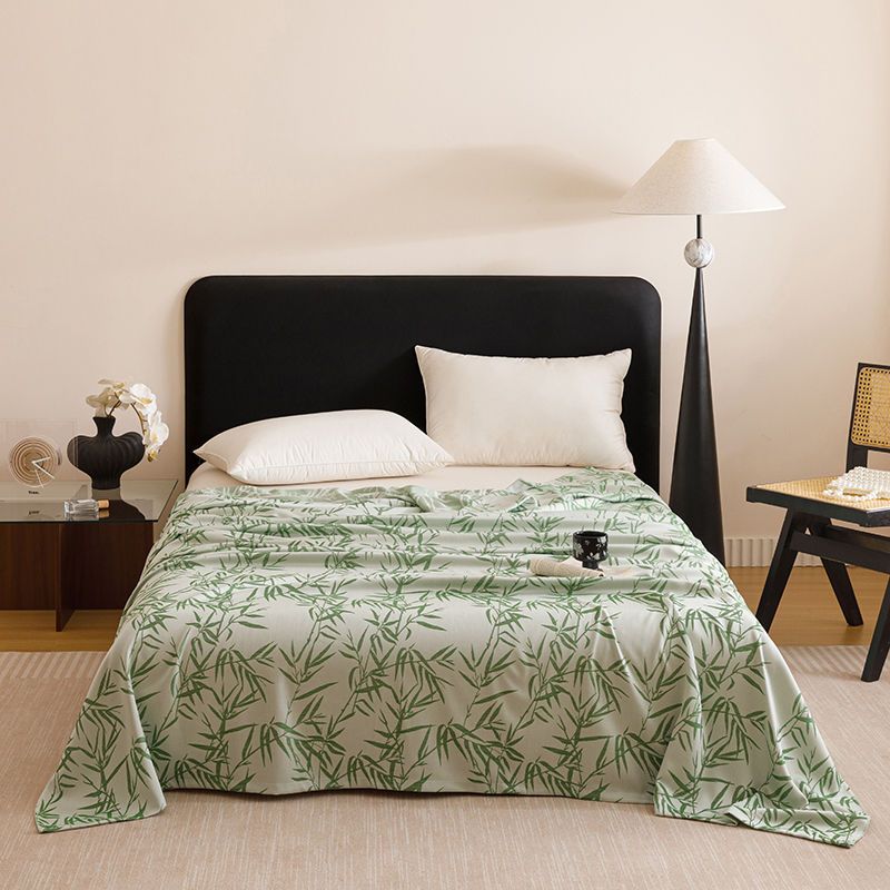 Bamboo Fibre Cooling Blanket Green Bamboo Pattern 150x200cm for Summer Bed and Air Conditioned Rooms