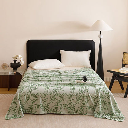 Bamboo Fibre Cooling Blanket Green Bamboo Pattern 150x200cm for Summer Bed and Air Conditioned Rooms