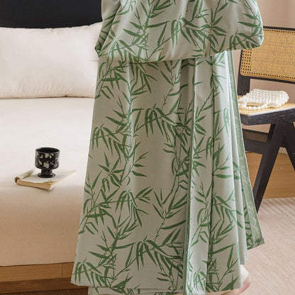 Bamboo Fibre Cooling Blanket Green Bamboo Pattern 150x200cm for Summer Bed and Air Conditioned Rooms