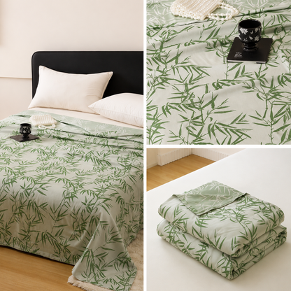 Bamboo Fibre Cooling Blanket Green Bamboo Pattern 150x200cm for Summer Bed and Air Conditioned Rooms