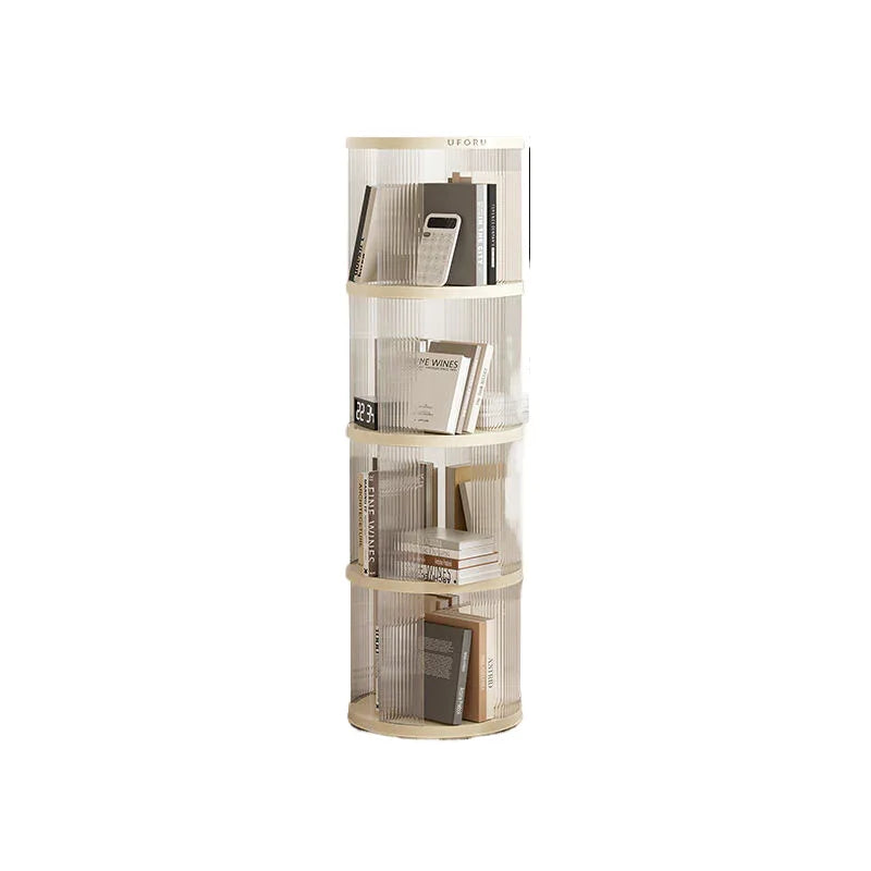 Rotating circular bookshelf with four layers- Cream White Multi-Layer Storage Rack, 40.5x40.5x135.5cm (ABS+PET) - Mekamart Australia