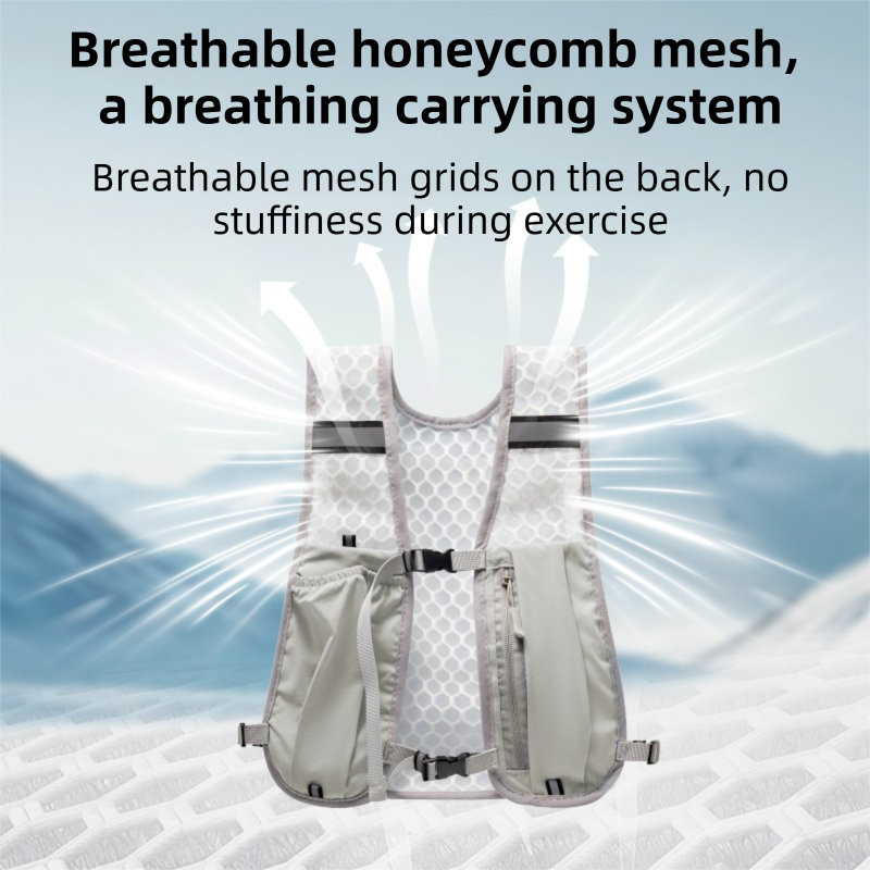 Grey Lightweight Running Hydration Vest Backpack + 500ML Water Bottle - Breathable Mesh Reflective Sports Pack with 4 Straps, Cup / Phone Holder and Back Zipper Pocket for Marathon Hiking Cycling Trail Running