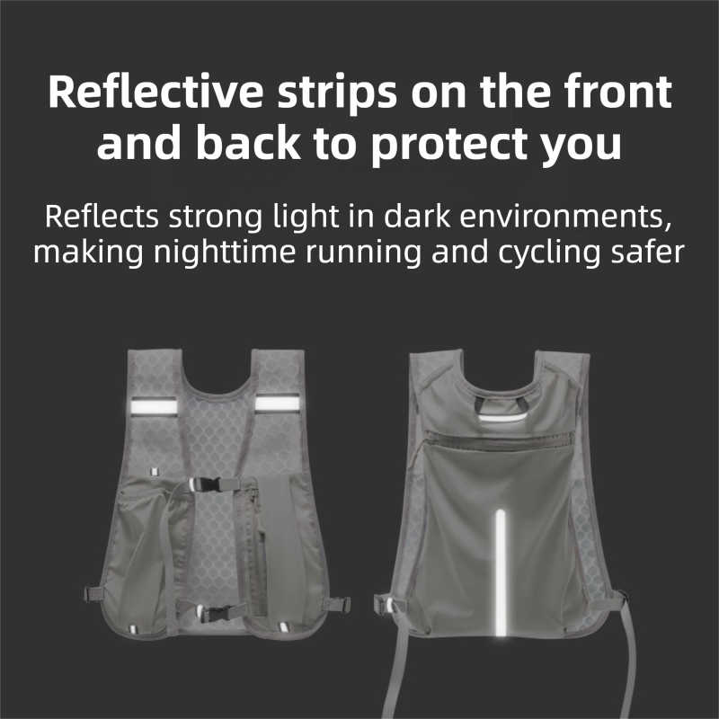 Grey Lightweight Running Hydration Vest Backpack + 500ML Water Bottle - Breathable Mesh Reflective Sports Pack with 4 Straps, Cup / Phone Holder and Back Zipper Pocket for Marathon Hiking Cycling Trail Running