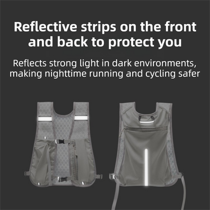 Grey Lightweight Running Hydration Vest Backpack + 500ML Water Bottle - Breathable Mesh Reflective Sports Pack with 4 Straps, Cup / Phone Holder and Back Zipper Pocket for Marathon Hiking Cycling Trail Running