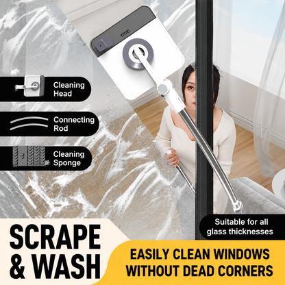 Lightweight Interior & Exterior Window Cleaner with 110cm Extendable Aluminium Pole & 8 Cleaning Pad - 2-in-1 360° Rotating Microfibre Scrubber and Squeegee for Most Household High Rise Windows