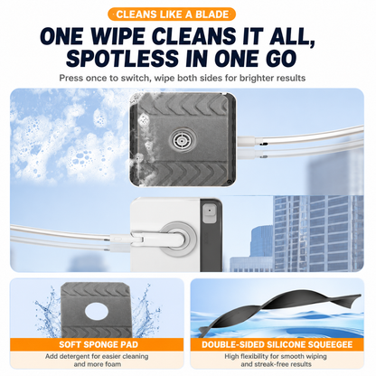 Lightweight Interior & Exterior Window Cleaner with 110cm Extendable Aluminium Pole & 8 Cleaning Pad - 2-in-1 360° Rotating Microfibre Scrubber and Squeegee for Most Household High Rise Windows