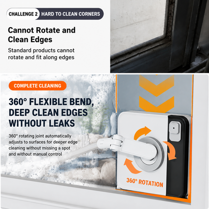 Lightweight Interior & Exterior Window Cleaner with 110cm Extendable Aluminium Pole & 8 Cleaning Pad - 2-in-1 360° Rotating Microfibre Scrubber and Squeegee for Most Household High Rise Windows