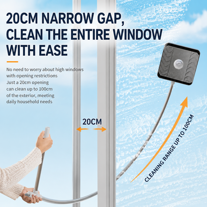Lightweight Interior & Exterior Window Cleaner with 110cm Extendable Aluminium Pole & 8 Cleaning Pad - 2-in-1 360° Rotating Microfibre Scrubber and Squeegee for Most Household High Rise Windows