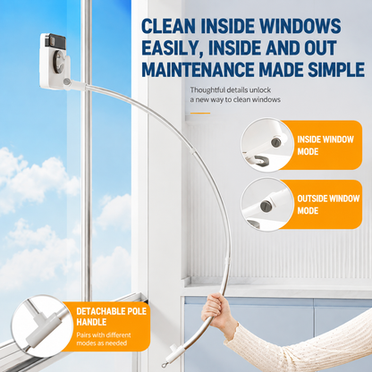 Lightweight Interior & Exterior Window Cleaner with 110cm Extendable Aluminium Pole & 8 Cleaning Pad - 2-in-1 360° Rotating Microfibre Scrubber and Squeegee for Most Household High Rise Windows