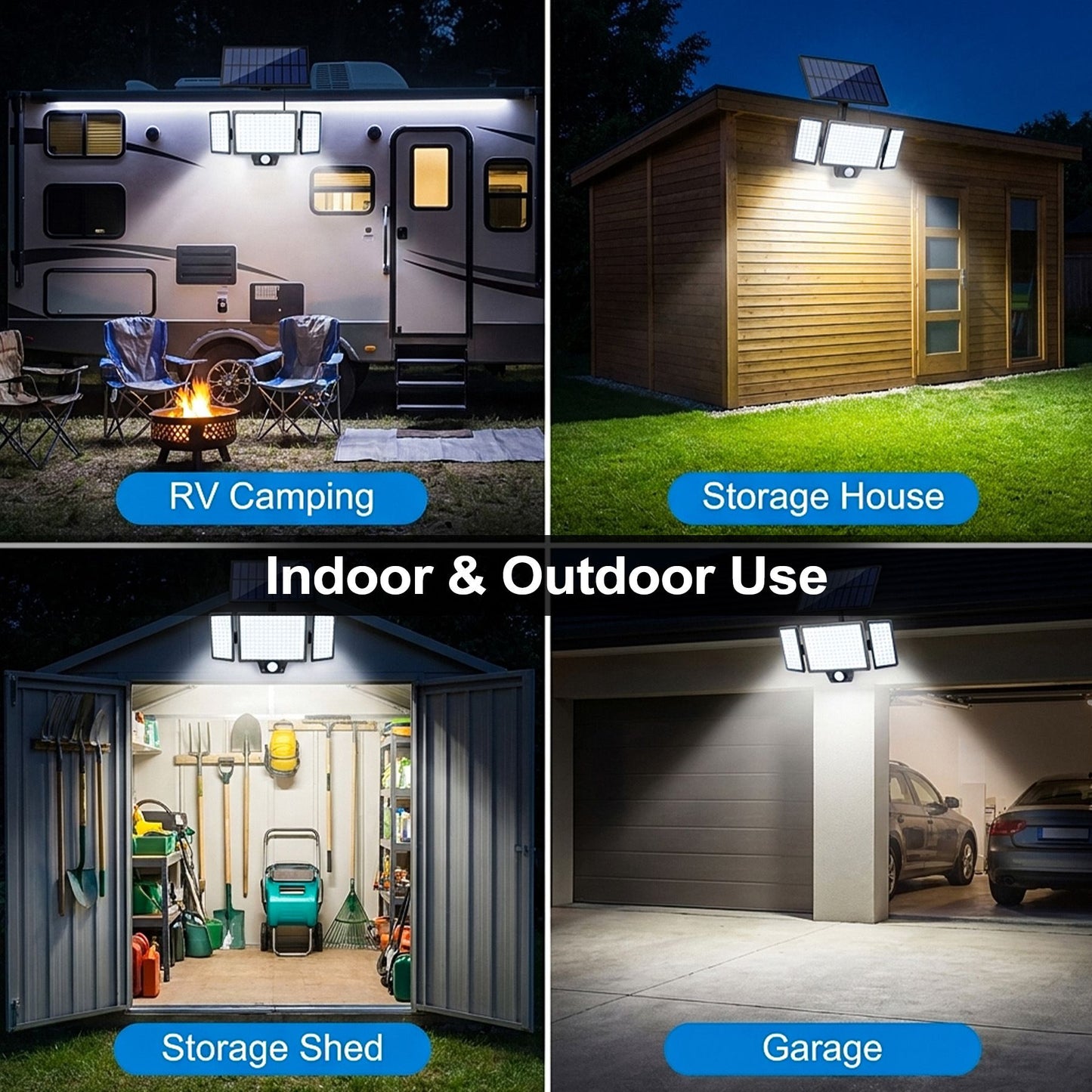 210 LED Outdoor Wall Light Integrated Solar Panel and 3 Sensor Modes (2 Pack), 3 Head Adjustable LED Security Light, IP65 All Weather Waterproof Remote Control Garden Lamp