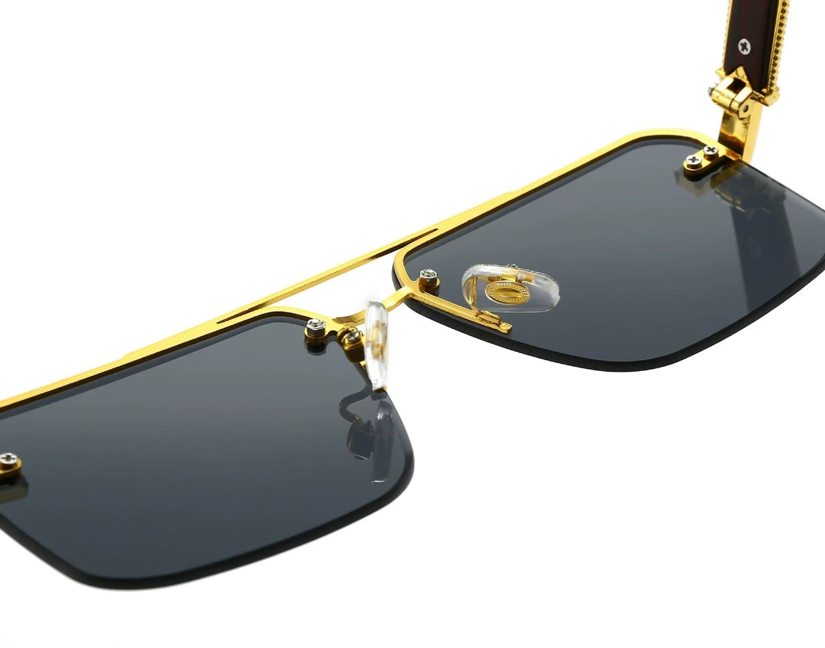 4PCS Square Rimless Diamond Cut Sunglasses with Black PU Leather Storage Case - Gold Frame Marble Sunscreen Glasses for Men & Women