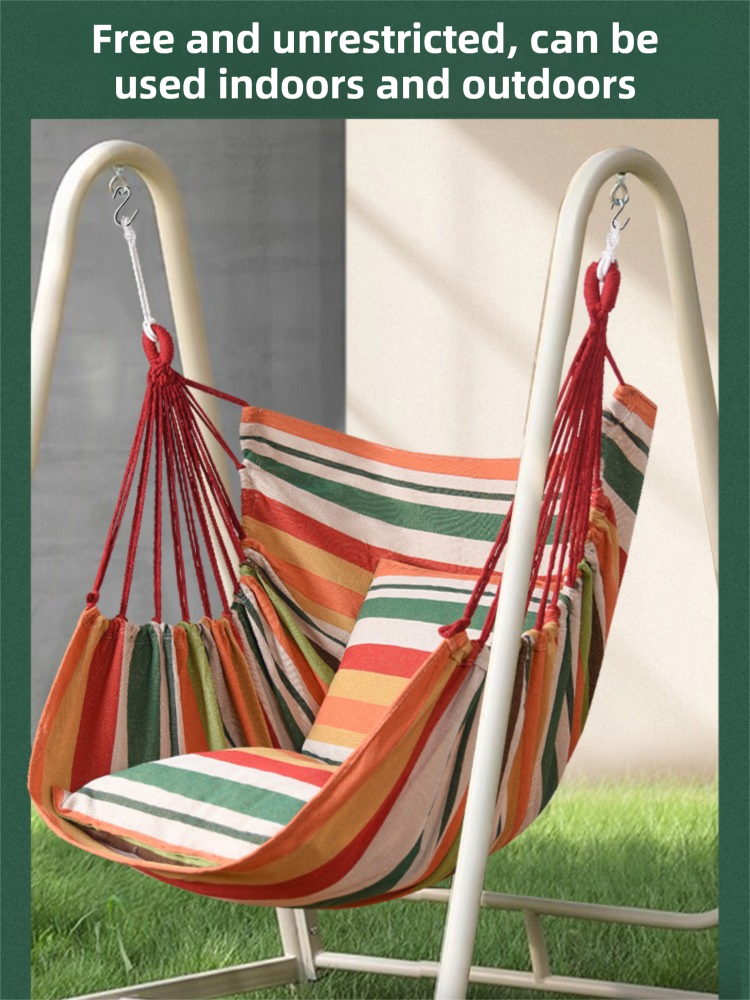 Blue White Stripes Oversized Hanging Swing Chair Canvas Hammock + 2 Pack 45 x 45CM Pillows Set (120 x 150 CM) - Portable Indoor & Outdoor Thickened Leisure Hammock Chair with Binding Ropes and Storage Bag