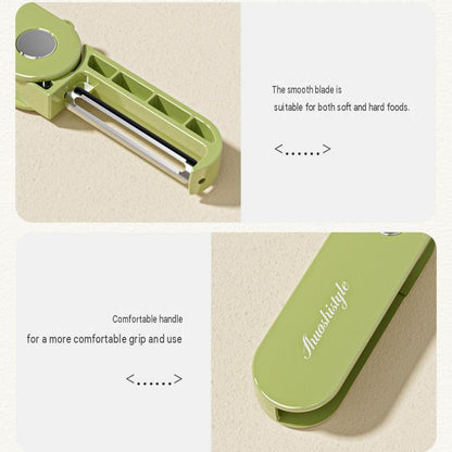 Home Fruit & Vegetable Peeling and Slicing Prep Set-Yellow Folding Peeler and Green Fruit Slicer - Portable Stainless Steel Kitchen Tools for Camping, Home Use, and Travel