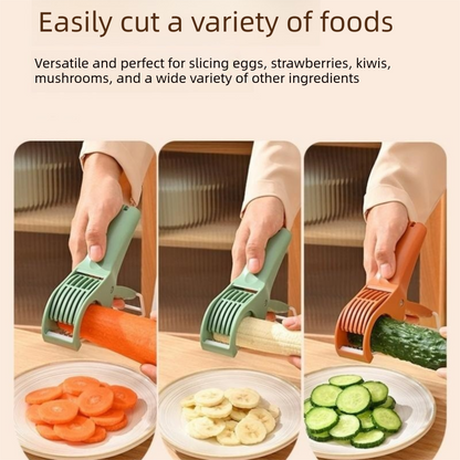 Home Fruit & Vegetable Peeling and Slicing Prep Set-Yellow Folding Peeler and Green Fruit Slicer - Portable Stainless Steel Kitchen Tools for Camping, Home Use, and Travel
