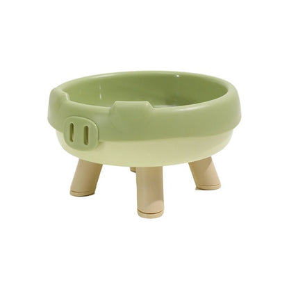 2 Pack Green Elevated Pet Food Bowl - Cute Pig Design Raised Feeder for Cats and Small Dogs - Non-Slip ABS Material, Easy Clean, Ergonomic Neck Protection