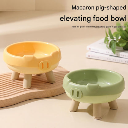 2 Pack Green Elevated Pet Food Bowl - Cute Pig Design Raised Feeder for Cats and Small Dogs - Non-Slip ABS Material, Easy Clean, Ergonomic Neck Protection