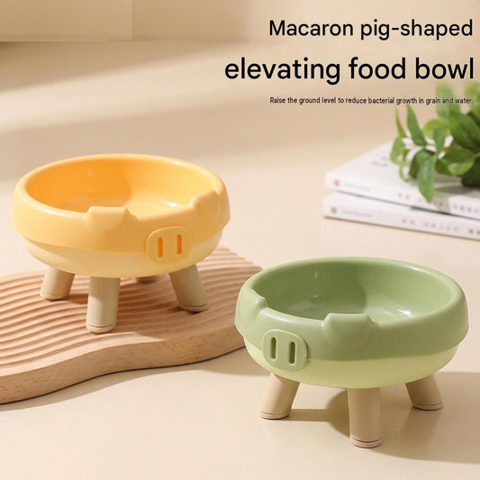 2 Pack Green Elevated Pet Food Bowl - Cute Pig Design Raised Feeder for Cats and Small Dogs - Non-Slip ABS Material, Easy Clean, Ergonomic Neck Protection