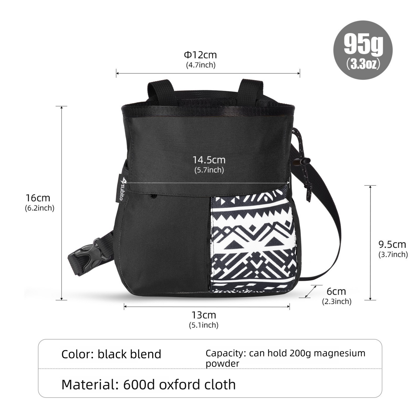 Black Small Rock Climbing Chalk Bag with Wide Opening, Quick Access Magnesium Powder Pouch for Bouldering, Climbing and Outdoor Training