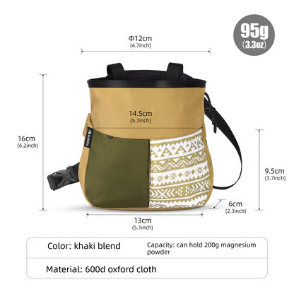 Khaki Small Rock Climbing Chalk Bag with Wide Opening, Quick Access Magnesium Powder Pouch for Bouldering, Climbing and Outdoor Training