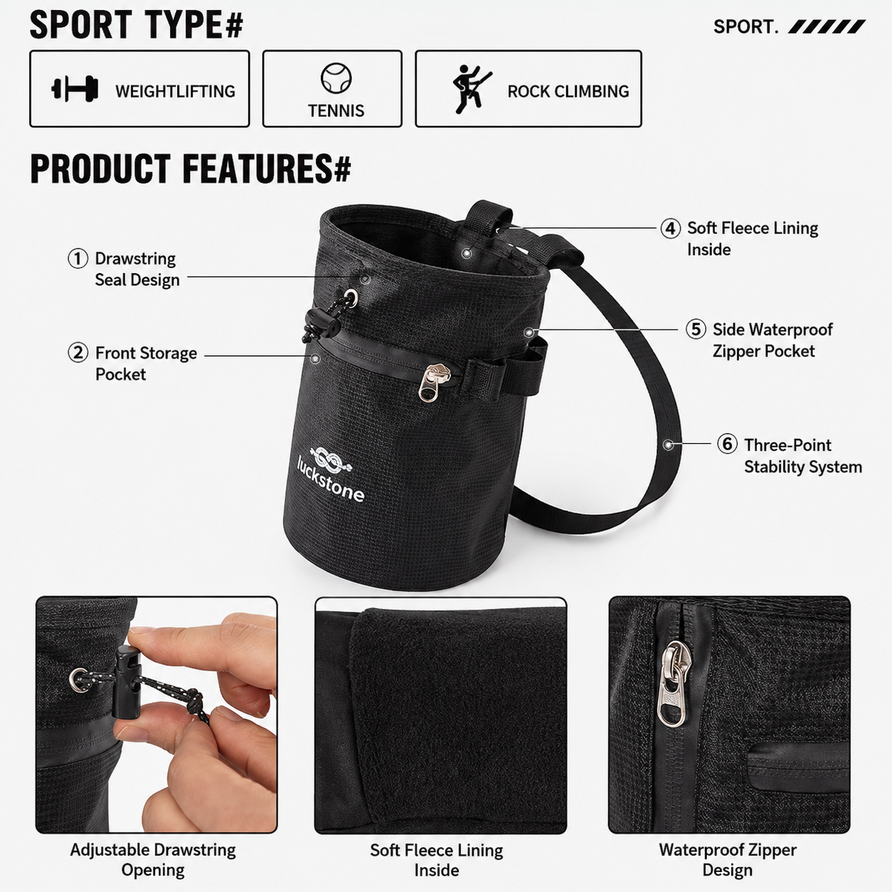 Climbing Chalk Bag - Blue Chalk Pouch with Adjustable Waist Belt, Storage Pocket and Fleece Lining for Rock Climbing, Bouldering, Weightlifting and Gym Training