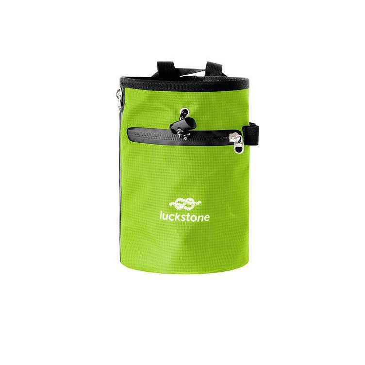 Climbing Chalk Bag - Green Chalk Pouch with Adjustable Waist Belt, Storage Pocket and Fleece Lining for Rock Climbing, Bouldering, Weightlifting and Gym Training