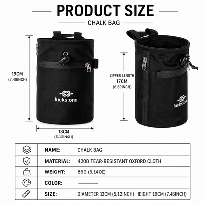 Climbing Chalk Bag - Red Chalk Pouch with Adjustable Waist Belt, Storage Pocket and Fleece Lining for Rock Climbing, Bouldering, Weightlifting and Gym Training