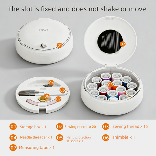 White Magnetic Sewing Kit - Portable Round Case with 20 Needles, 15 Thread Spools, Scissors, Thimble, Tape Measure for Home Dorm Travel Repairs