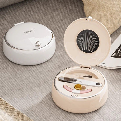 White Magnetic Sewing Kit - Portable Round Case with 20 Needles, 15 Thread Spools, Scissors, Thimble, Tape Measure for Home Dorm Travel Repairs