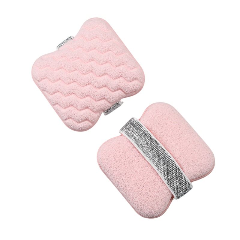 1PCS Pink Soap Bag with Sponge Puff - Thickened Wave Texture Foam Maker with Elastic Strap for Face Wash Body Cleansing and Makeup Removal