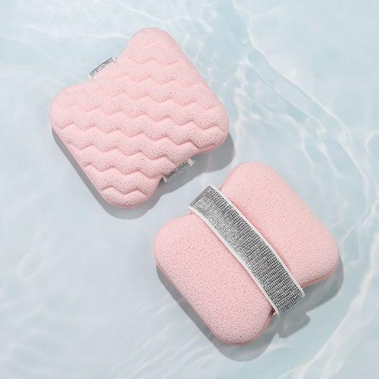 1PCS Pink Soap Bag with Sponge Puff - Thickened Wave Texture Foam Maker with Elastic Strap for Face Wash Body Cleansing and Makeup Removal