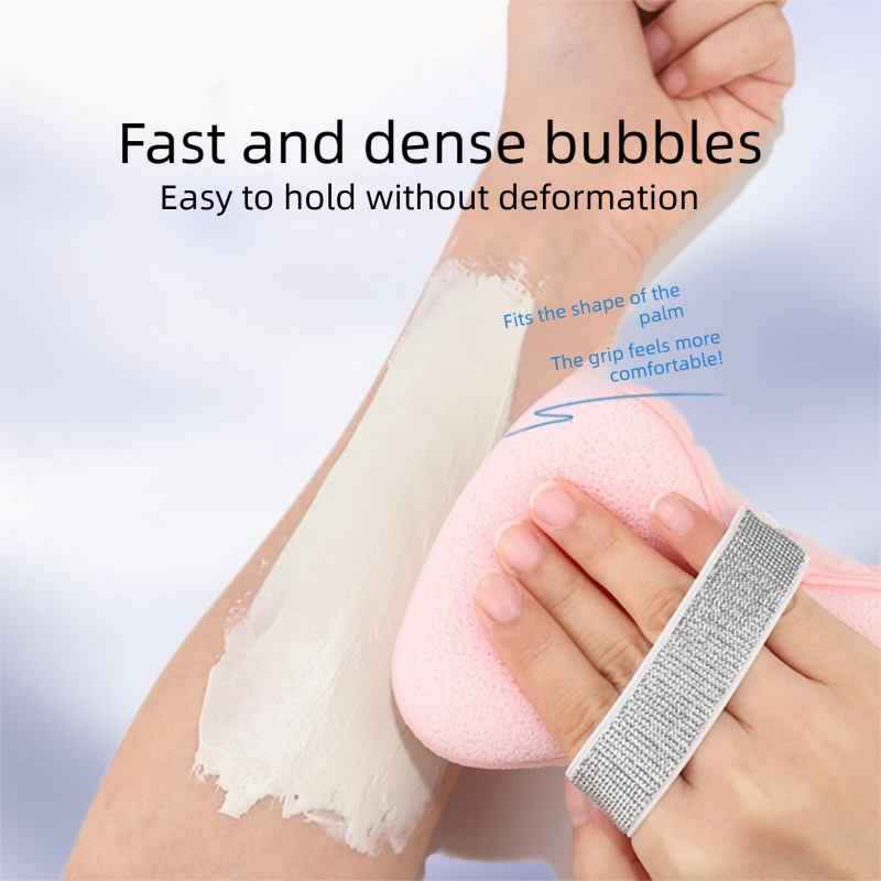 1PCS Pink Soap Bag with Sponge Puff - Thickened Wave Texture Foam Maker with Elastic Strap for Face Wash Body Cleansing and Makeup Removal