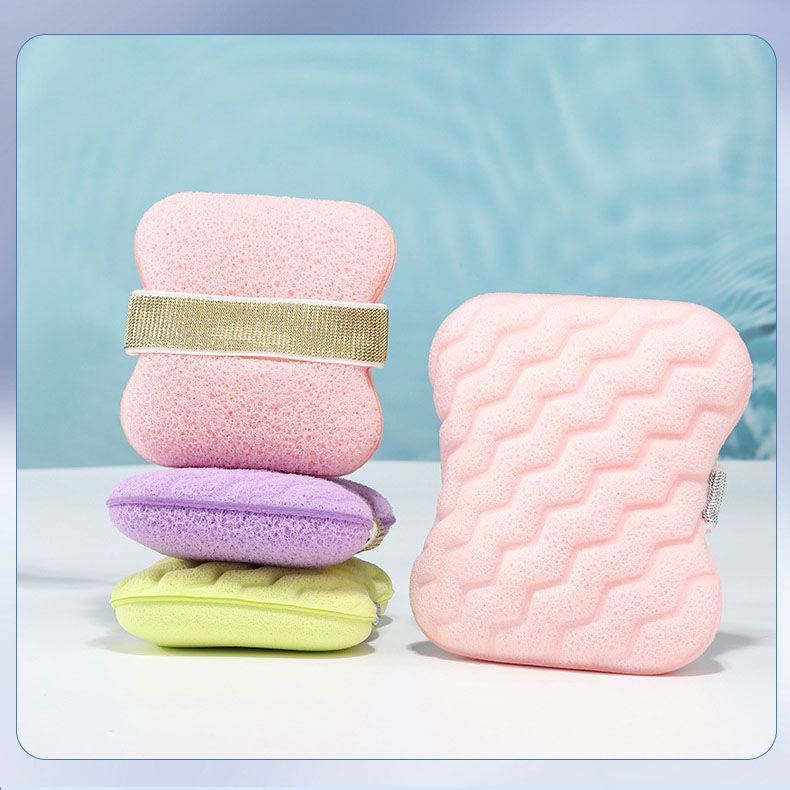 1PCS Pink Soap Bag with Sponge Puff - Thickened Wave Texture Foam Maker with Elastic Strap for Face Wash Body Cleansing and Makeup Removal