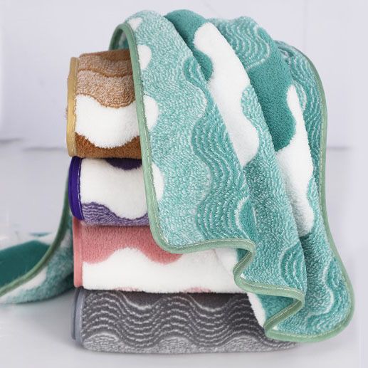 5 Mixed Colors Wave Pattern Towels - Thick Soft Absorbent Face Towels with Bound Edges, Quick-Drying Skin-Friendly Towels for Bathroom, Washing and Shower Use