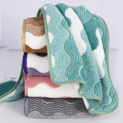 5 Mixed Colors Wave Pattern Towels - Thick Soft Absorbent Face Towels with Bound Edges, Quick-Drying Skin-Friendly Towels for Bathroom, Washing and Shower Use